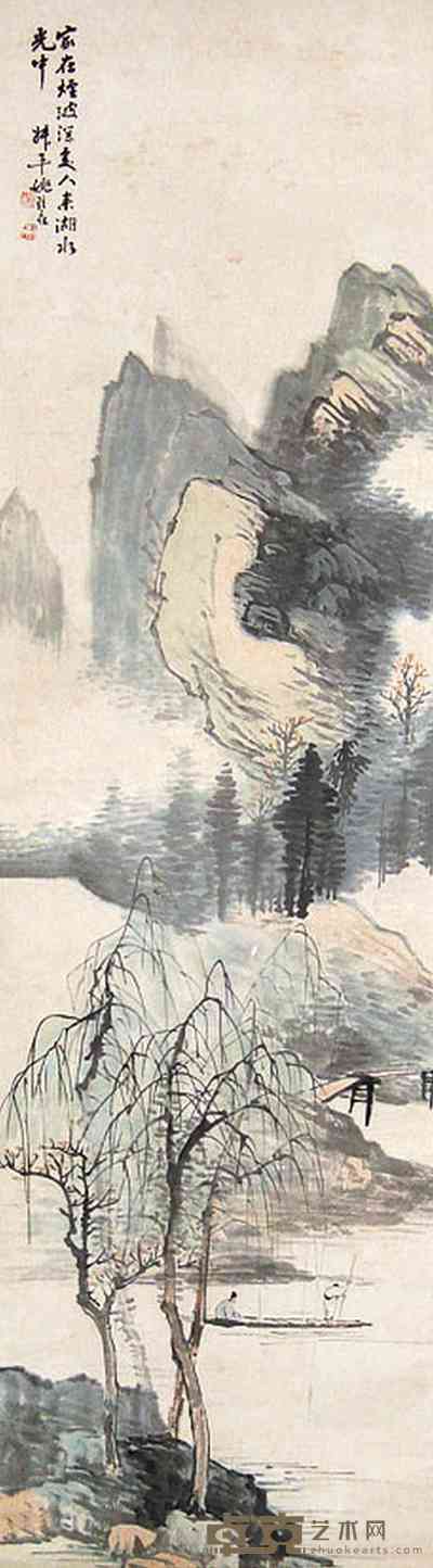 姚钟葆 山水人物 立轴 143×40cm